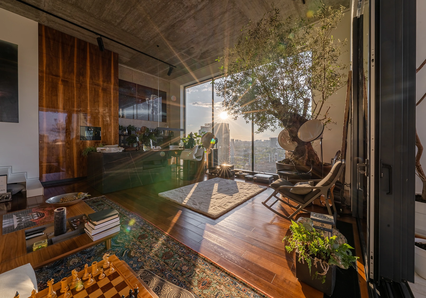 Contemporary residence with black steel window systems